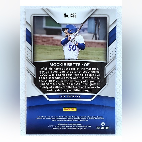 Mookie Betts 2021 Panini Prizm Los Angeles Dodgers Baseball Card - Picture 3 of 3